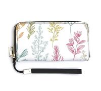 Jubonexis Colorful Sketches of Various Plants PU Leather Clutch Long Bifold Wallet, Coin Purse Credit Pass Case, Durable Card-Holder Money Storage for Women Men