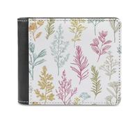 Jubonexis Colorful Sketches of Various Plants Soft PU Leather Bifold Wallet, Coin Purse Credit Pass Case, Durable Card-Holder Slim Billfold for Men Woman Money Storage