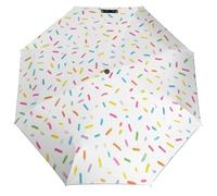 Jubonexis Colorful Sprinkles on A White Folding Umbrella 3 Folds Auto Windproof Travel Umbrellas Strong Lightweight Umbrellas for Outdoor Sun & Rain