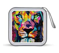 Jubonexis Colorful Street Art Lion Face CD Case DVD Storage Case Portable for Car Home Travel