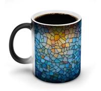 Jubonexis Colorful White Stained Glass Color Changing Mugs Heat Changing Ceramic Coffee Mug Novelty Funny Tea Water Cup 11OZ