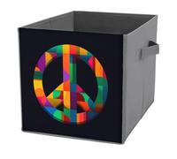 Jubonexis Colorful World Peace on Black Cube Storage Bins Storage Cubes Foldable Decorative Fabric Storage Baskets Home Organizers with Handles for Shelves,Closet, 27x27 CM