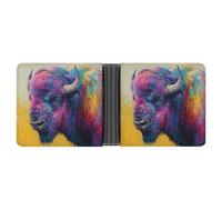 Jubonexis Colourful Abstract Bison Soft PU Leather Bifold Wallet, Coin Purse Credit Pass Case, Durable Card-Holder Slim Billfold for Men Woman Money Storage