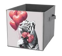 Jubonexis Cool Tiger Heart-shape Balloons Roses Cube Storage Bins Storage Cubes Foldable Decorative Fabric Storage Baskets Home Organizers with Handles for Shelves,Closet, 27x27 CM