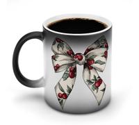 Jubonexis Coquette Bow with Holiday Berries Pattern Color Changing Mugs Heat Changing Ceramic Coffee Mug Novelty Funny Tea Water Cup 11OZ
