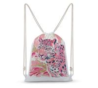 Jubonexis Coquette Pink Leopard Drawstring Backpack Canvas String Bag Lightweight Sports Gym Bag for Men Women
