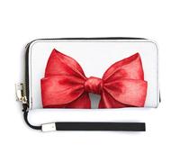 Jubonexis Coquette Red Bow Watercolor Style PU Leather Clutch Long Bifold Wallet, Coin Purse Credit Pass Case, Durable Card-Holder Money Storage for Women Men
