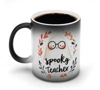 Jubonexis Coquette White Ghost Spooky Teacher Retro Color Changing Mugs Heat Changing Ceramic Coffee Mug Novelty Funny Tea Water Cup 11OZ