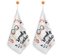 Jubonexis Coquette White Ghost Spooky Teacher Retro Small Hand Towel with Hanging Loop 2 PCS Absorbent Soft Wash Cloth for Kitchen Bathroom