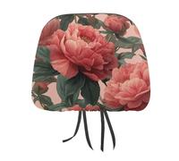Jubonexis Coral Pink Peonies Printed Car Headrest Cover,2 Pieces, Elastic Comfort Head Rest Cover for Women Men, Universal Fits Most Cars Van SUV Truck, Car Interior Decor Accessories