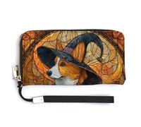 Jubonexis Corgi Dog Dressed As A Witch PU Leather Clutch Long Bifold Wallet, Coin Purse Credit Pass Case, Durable Card-Holder Money Storage for Women Men
