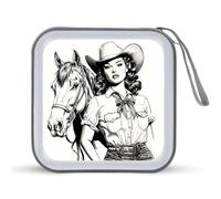 Jubonexis Country Western Girl Cowboy Hat Coquette CD Case DVD Storage Case Portable for Car Home Travel