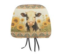 Jubonexis Cow in The Field of Sunflowers Printed Car Headrest Cover,2 Pieces, Elastic Comfort Head Rest Cover for Women Men, Universal Fits Most Cars Van SUV Truck, Car Interior Decor Accessories