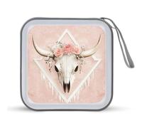Jubonexis Cow Skull with Pastel Pink Floral Boho CD Case DVD Storage Case Portable