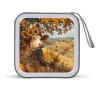 Jubonexis Cow Sunflowers Pumpkins Autumn Farm CD Case DVD Storage Case Portable for Car Home Travel