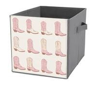 Jubonexis Cowboy Boot in Pink Line Minimalist Cube Storage Bins Storage Cubes Foldable Decorative Fabric Storage Baskets Home Organizers with Handles for Shelves,Closet, 27x27 CM