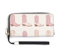 Jubonexis Cowboy Boot in Pink Line Minimalist PU Leather Clutch Long Bifold Wallet, Coin Purse Credit Pass Case, Durable Card-Holder Money Storage for Women Men