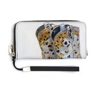 Jubonexis Cowboy Boots Leopard Pattern Silver Black Gold Glitter PU Leather Clutch Long Bifold Wallet, Coin Purse Credit Pass Case, Durable Card-Holder Money Storage for Women Men