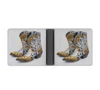 Jubonexis Cowboy Boots Leopard Pattern Silver Black Gold Glitter Soft PU Leather Bifold Wallet, Coin Purse Credit Pass Case, Durable Card-Holder Slim Billfold for Men Woman Money Storage