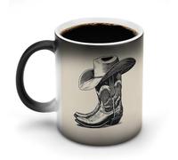 Jubonexis Cowboy Hat on Pair of Boots Color Changing Mugs Heat Changing Ceramic Coffee Mug Novelty Funny Tea Water Cup 11OZ