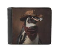 Jubonexis Cowboy Penguin Soft PU Leather Bifold Wallet, Coin Purse Credit Pass Case, Durable Card-Holder Slim Billfold for Men Woman Money Storage