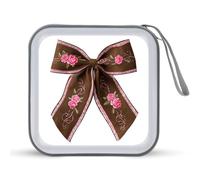 Jubonexis Cowgirl-Inspired Ribbon Bow Pink Rose CD Case DVD Storage Case Portable for Car Home Travel