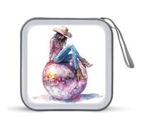 Jubonexis Cowgirl Sitting on Giant Disco Ball CD Case DVD Storage Case Portable for Car Home Travel