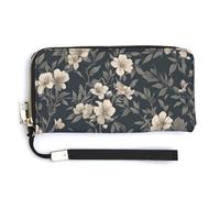 Jubonexis Cream-Colored Flowers and Slender Leaves PU Leather Clutch Long Bifold Wallet, Coin Purse Credit Pass Case, Durable Card-Holder Money Storage for Women Men