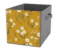 Jubonexis Cream Daisy Florals And Greenery Cube Storage Bins Storage Cubes Foldable Decorative Fabric Storage Baskets Home Organizers with Handles for Shelves,Closet, 27x27 CM