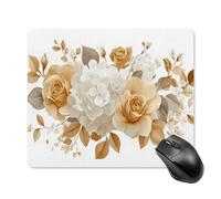 Jubonexis Cream Gold Hydrangeas And Roses Flowers Mouse Pad, Small Office Computer Mouse Pads for Desk Laptop with Non-Slip Rubber Base Mouse Mat, Gaming Mouse Pads