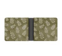 Jubonexis Cream Leaf Outlines on Olive Green Soft PU Leather Bifold Wallet, Coin Purse Credit Pass Case, Durable Card-Holder Slim Billfold for Men Woman Money Storage