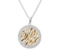 Jubonexis Cream Tiger Skin Watercolor Round Pendant Necklace Silver Jewelry for Women