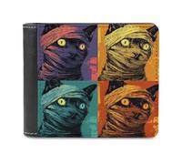 Jubonexis Creepy Evil Halloween Cat Mummy Soft PU Leather Bifold Wallet, Coin Purse Credit Pass Case, Durable Card-Holder Slim Billfold for Men Woman Money Storage