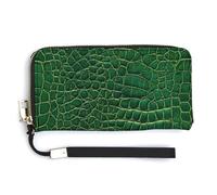 Jubonexis Crocodile Bone Skin Texture Green Leather PU Leather Clutch Long Bifold Wallet, Coin Purse Credit Pass Case, Durable Card-Holder Money Storage for Women Men