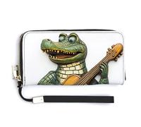 Jubonexis Crocodile Playing A Classical Guitar PU Leather Clutch Long Bifold Wallet, Coin Purse Credit Pass Case, Durable Card-Holder Money Storage for Women Men