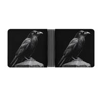 Jubonexis Crow Perched on A Stone Soft PU Leather Bifold Wallet, Coin Purse Credit Pass Case, Durable Card-Holder Slim Billfold for Men Woman Money Storage