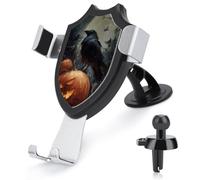 Jubonexis Crow Perched on Orange Pumpkin Car Phone Holder Mount Triangle Clip Base Air Vent Cell Phone Car Mount Automotive Accessories for 4-6 Inches Cell Smartphones