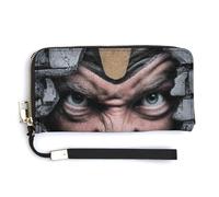 Jubonexis Crushing Through Brick Wall Angry Face PU Leather Clutch Long Bifold Wallet, Coin Purse Credit Pass Case, Durable Card-Holder Money Storage for Women Men