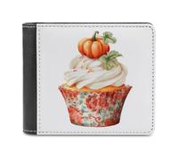 Jubonexis Cupcake with Small Orange Pumpkin Soft PU Leather Bifold Wallet, Coin Purse Credit Pass Case, Durable Card-Holder Slim Billfold for Men Woman Money Storage