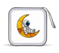 Jubonexis Cute Astronaut Sitting on Crescent Moon CD Case DVD Storage Case Portable for Car Home Travel