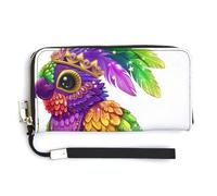Jubonexis Cute Bird Wearing A Crown Shiny Feathers PU Leather Clutch Long Bifold Wallet, Coin Purse Credit Pass Case, Durable Card-Holder Money Storage for Women Men