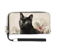 Jubonexis Cute Black Cat and Orange Pumpkin PU Leather Clutch Long Bifold Wallet, Coin Purse Credit Pass Case, Durable Card-Holder Money Storage for Women Men
