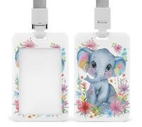 Jubonexis Cute Blue Elephant Colorful Flowers ID Badge Holder Retractable Clip Card Holder Card Protector Name Badge Name Tag for Work Office Doctor Nurse