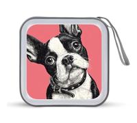 Jubonexis Cute Boston Terrier Dog CD Case DVD Storage Case Portable for Car Home Travel