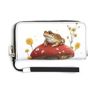 Jubonexis Cute Brown Toad on Red Mushroom PU Leather Clutch Long Bifold Wallet, Coin Purse Credit Pass Case, Durable Card-Holder Money Storage for Women Men