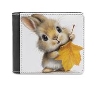 Jubonexis Cute Bunny Holding an Autumn Leaf Soft PU Leather Bifold Wallet, Coin Purse Credit Pass Case, Durable Card-Holder Slim Billfold for Men Woman Money Storage