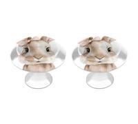 Jubonexis Cute Bunny with Tiny Bow Watercolor Round Drawer Cabinet Knobs Handles with Screws,2 Pcs, Drawer Dresser Knob Pulls Decor for Wardrobe Cupboard Home Office Kitchen