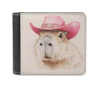 Jubonexis Cute Capybara Wearing Pink Cowboy Hat Soft PU Leather Bifold Wallet, Coin Purse Credit Pass Case, Durable Card-Holder Slim Billfold for Men Woman Money Storage