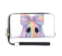 Jubonexis Cute Cartoon Ghost Flowing Rainbow Fabric PU Leather Clutch Long Bifold Wallet, Coin Purse Credit Pass Case, Durable Card-Holder Money Storage for Women Men
