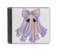 Jubonexis Cute Cartoon Ghost Flowing Rainbow Fabric Soft PU Leather Bifold Wallet, Coin Purse Credit Pass Case, Durable Card-Holder Slim Billfold for Men Woman Money Storage